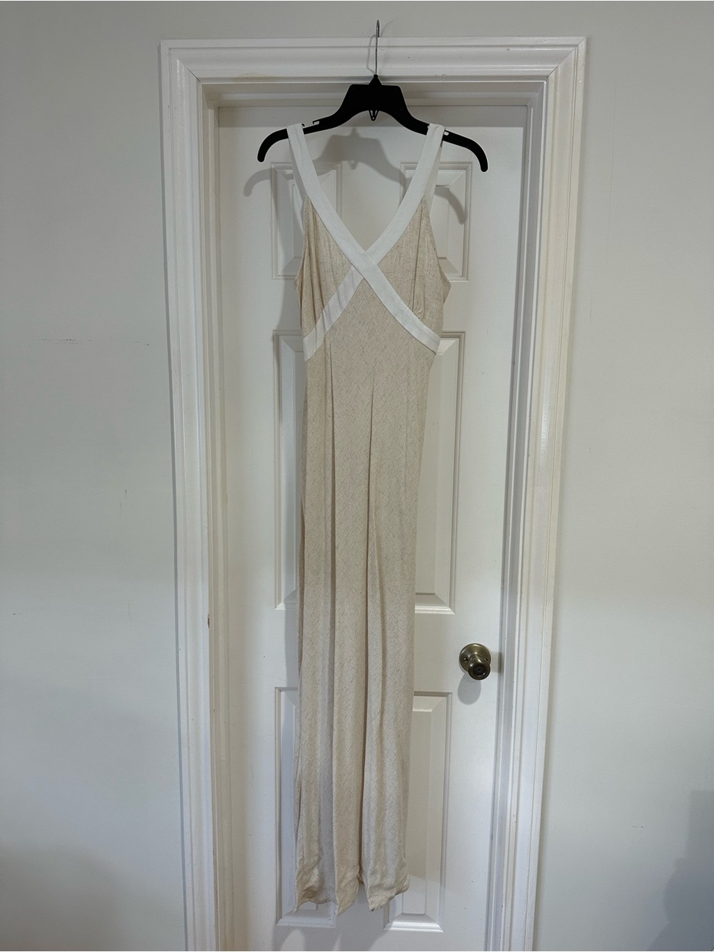 Women's Cream Maxi Dress with White Trim